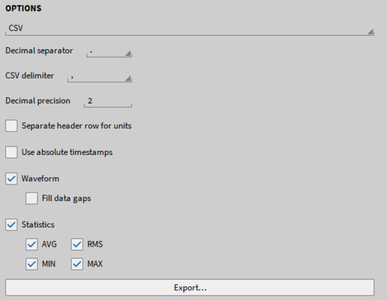 Exportoptionen für eine \*.csv-Datei
