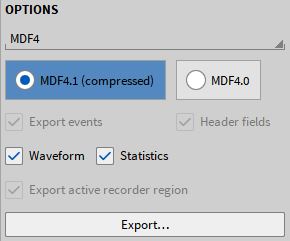 Exportoptionen für eine \*.mdf4-Datei