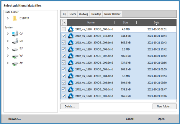 Popup-Fenster zur Auswahl zusätzlicher \*.dmd-Dateien für den Expor