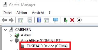 COM port section in the Device Manager