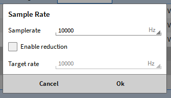 Pop-up window for changing the sample rate