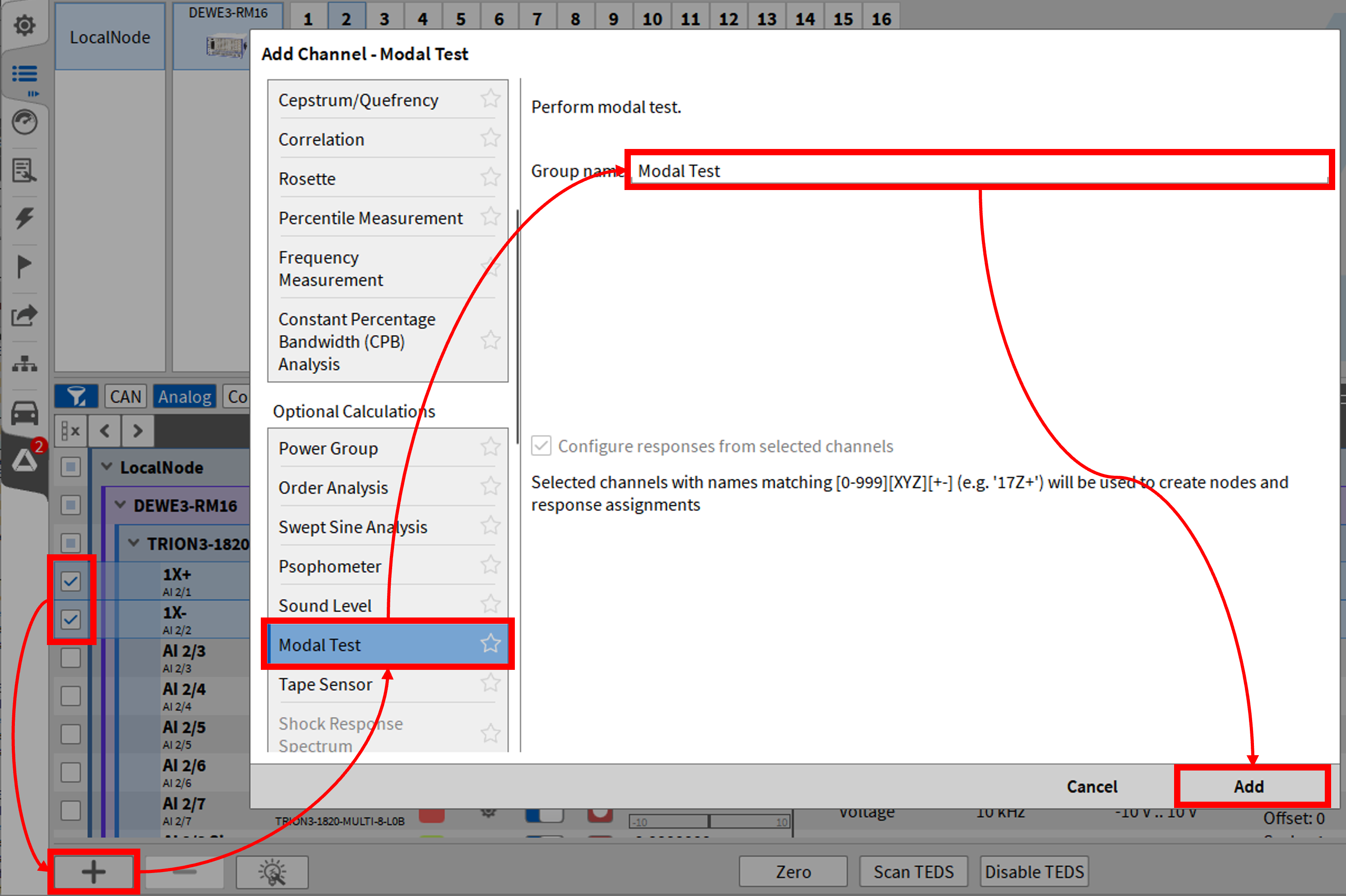 Pop-up window for generating a Modal Test plugin