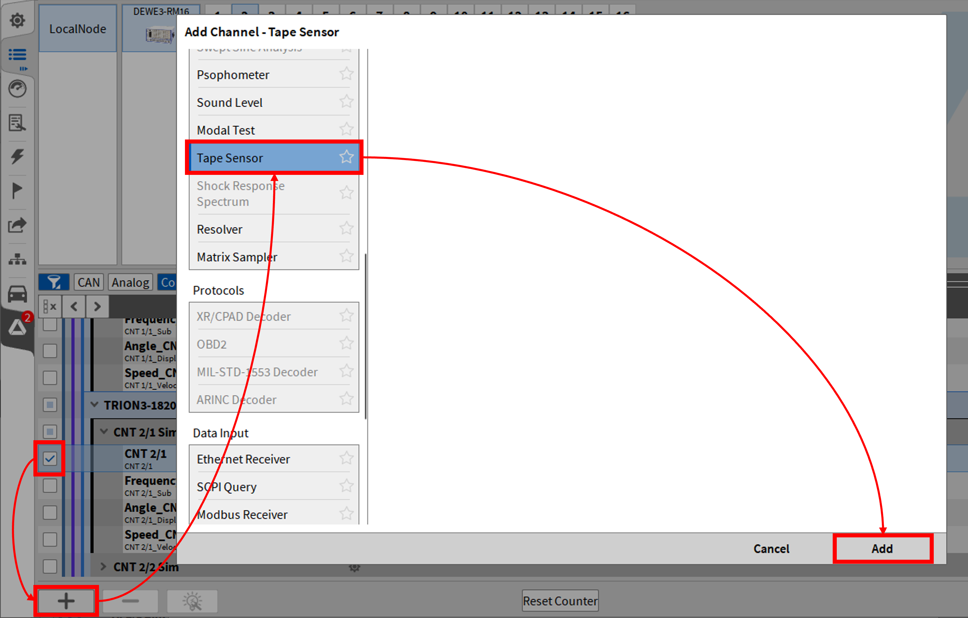 Pop-up window for generating a Tape Sensor plugin