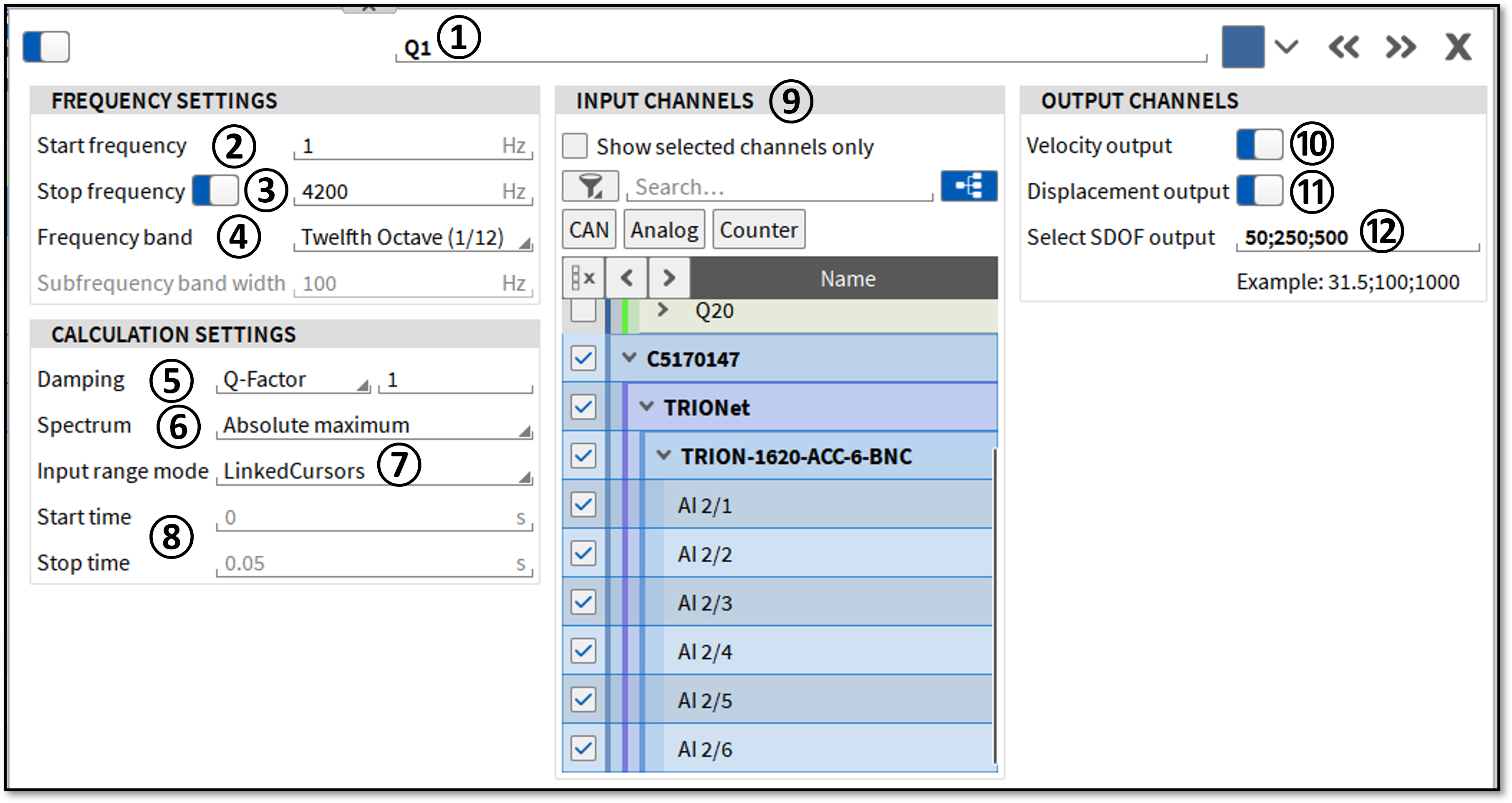 Setup of Shock Response Spectrum plugin with calculation setting