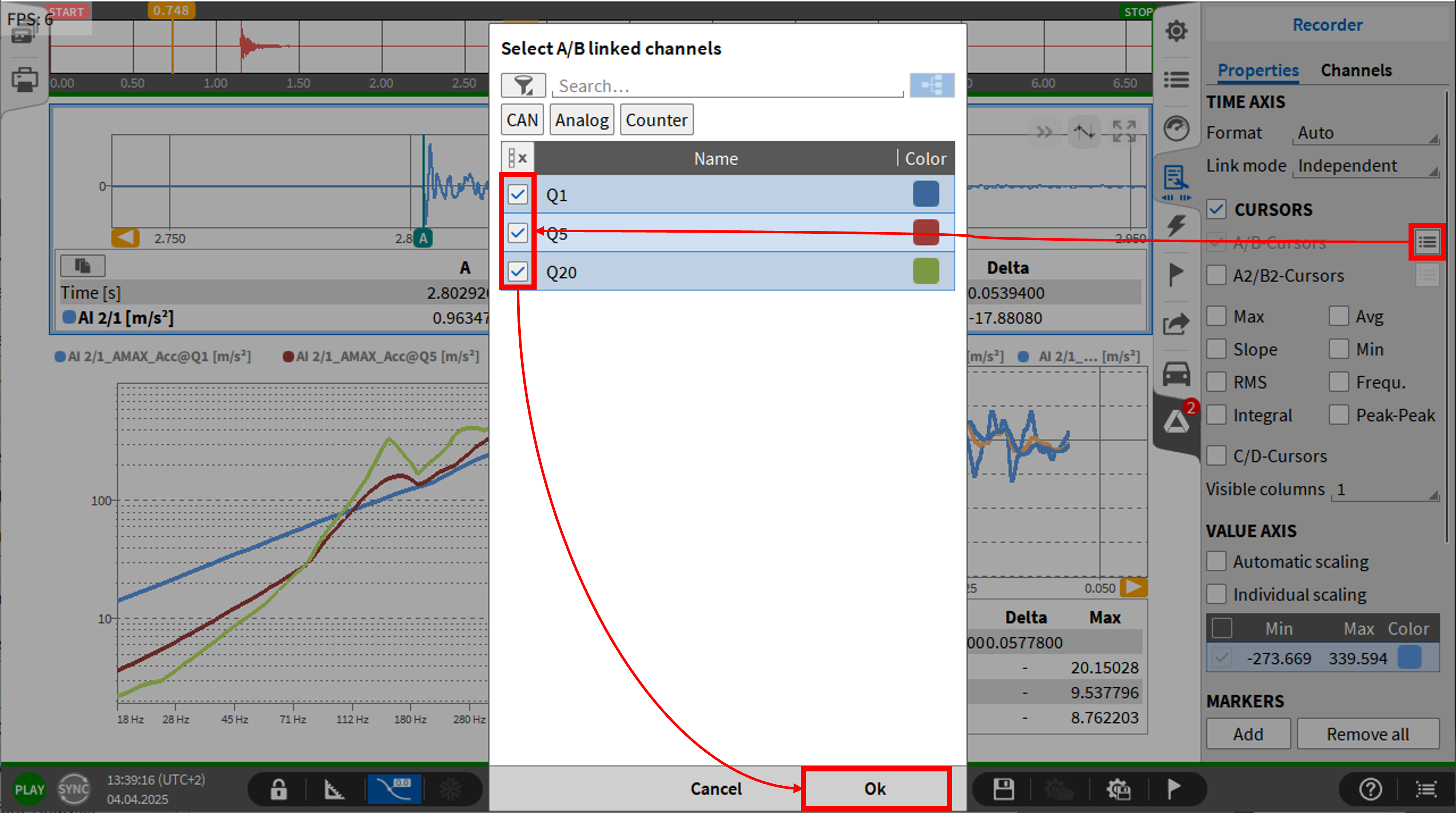 Link AB-cursor as timeframe for SRS calculation