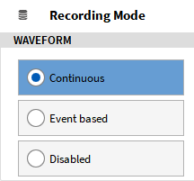 Continuous Waveform Recording selection