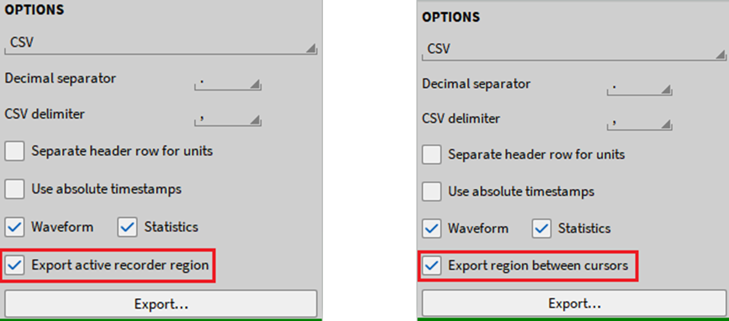 Export active recorder region or between cursors