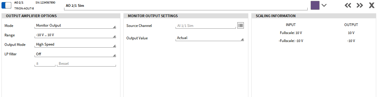 Channel settings of the TRION3-AOUT module