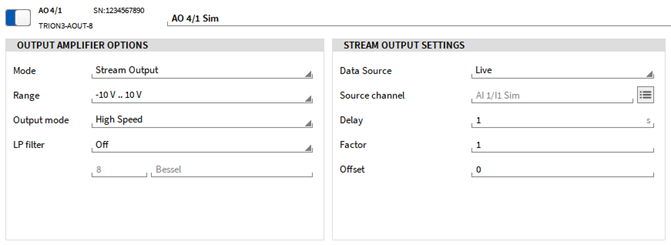 Channel settings for the Stream Output functionality