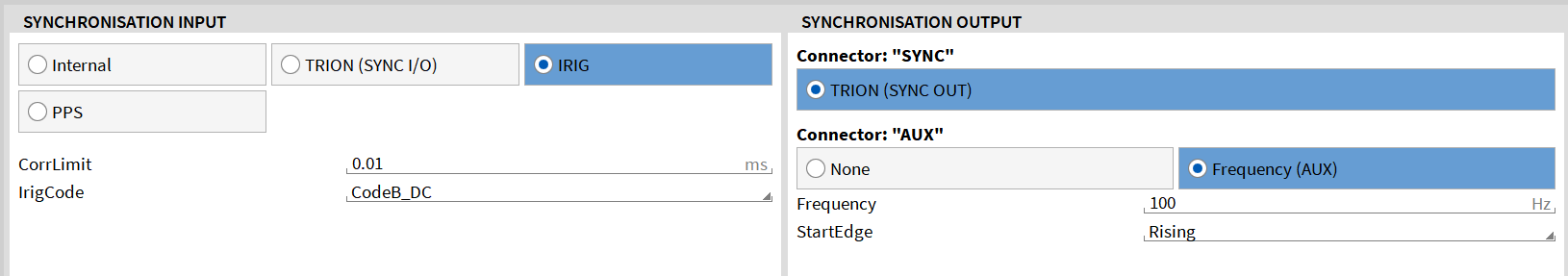 Selecting an external synchronization source using a TRION-BASE board