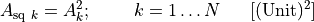 A_{\text{sq}\ k} = A_{k}^{2};\ \ \ \ \ \ \ k = 1\ldots N\ \ \ \ \ \lbrack(\text{Unit})^{2}\rbrack