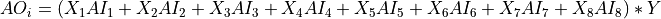 AO_i=(X_1 AI_1+X_2 AI_2+X_3 AI_3+X_4 AI_4+X_5 AI_5+X_6 AI_6+X_7 AI_7+X_8 AI_8 )*Y