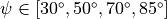 \psi \in [30^\circ, 50^\circ, 70^\circ, 85^\circ]